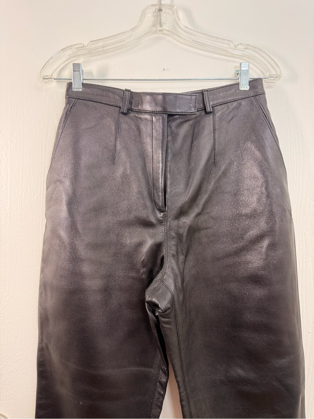 Calvin Klein Women’s High Rise Genuine Black Leather Pants